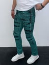 Erkek Yeşil Batik Efektli Slim Fit Likralı Jean Pantolon