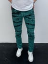 Erkek Yeşil Batik Efektli Slim Fit Likralı Jean Pantolon