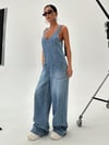Geniş Paça Yıkamalı Denim Jean Tulum Salopet
