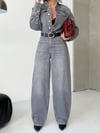 Gri Denim Geniş Paça Tulum