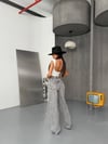 Gri Yıkamalı Yüksek Bel Wide Leg Jean Pantolon Kadın Yan Şerit Detaylı Bol Paça Denim