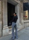 Gri Yırtık Detaylı Yüksek Bel Paça Yırtmaçlı Wide Leg Jean