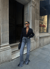 Gri Yırtık Detaylı Yüksek Bel Paça Yırtmaçlı Wide Leg Jean