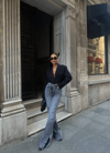 Gri Yırtık Detaylı Yüksek Bel Paça Yırtmaçlı Wide Leg Jean