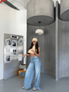 HerTon Kadın %100 Pamuk Wide-Leg Geniş Paça Eskitme Detaylı Jean Pantolon - Açık Mavi Denim