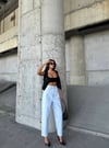 HerTon Kadın Açık Mavi %100 Pamuk Yüksek Bel Slouchy Jean Pantolon