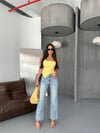 HerTon Kadın Açık Mavi Yırtık Detaylı Straight Fit %100 Pamuk Jean Pantolon