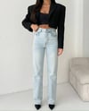 HerTon Kadın Açık Mavi Yüksek Bel %100 Pamuk Jean Pantolon - Düz Kesim Straight Denim