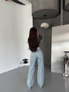HerTon Kadın Asimetrik Bel Wide Leg Jean - %100 Pamuklu Dizden Yırtık Pantolon