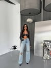 HerTon Kadın Asimetrik Bel Wide Leg Jean - %100 Pamuklu Dizden Yırtık Pantolon