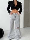 HerTon Kadın Bol Paça Wide Leg Jean - %100 Pamuk Yırtık Detaylı Pantolon