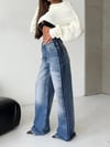 HerTon Kadın Çift Renk Yan Şeritli Wide Leg Jean - %100 Pamuk Vintage Yıkama Bol Paça Pantolon