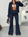 HerTon Kadın Denim Takım – Yüksek Bel İspanyol Paça Pantolon & Crop Jean Ceket %98 Pamuk