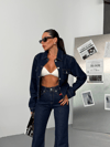HerTon Kadın Denim Takım – Yüksek Bel İspanyol Paça Pantolon & Crop Jean Ceket %98 Pamuk