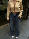 HerTon Kadın Gri Füme Geniş Paça %100 Pamuk Jean Pantolon - Yüksek Bel Salaş Denim