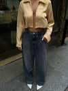 HerTon Kadın Gri Füme Geniş Paça %100 Pamuk Jean Pantolon - Yüksek Bel Salaş Denim