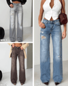 HerTon Kadın Gri Yüksek Bel Wide Leg Jean Pantolon %100 Pamuk