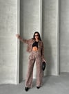 HerTon Kadın Leopar Desenli %100 Pamuk Denim Ceket - Jean Ceket Crop Kesim Jean Ceket