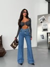 HerTon Kadın Mavi %98 Pamuk Geniş Paça Jean Pantolon - Düşük Esnemeli Comfort Wide Leg Denim