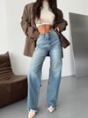 HerTon Kadın Yüksek Bel Açık Mavi Wide Leg Jean Pantolon – Bol Paça, Vintage Yıkamalı, %98 Pamuk Cotton