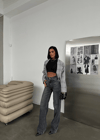 HerTon Kadın Yüksek Bel Asimetrik Çapraz Kemer Wide Leg Jean – Füme %98 Pamuk Bol Paça Pantolon
