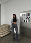HerTon Kadın Yüksek Bel Asimetrik Çapraz Kemer Wide Leg Jean – Füme %98 Pamuk Bol Paça Pantolon