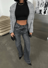 HerTon Kadın Yüksek Bel Asimetrik Çapraz Kemer Wide Leg Jean – Füme %98 Pamuk Bol Paça Pantolon