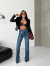 HerTon Kadın Yüksek Bel Asimetrik Kapamalı Jean Pantolon – %98 Pamuk, Modern Fit