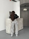 HerTon Kadın Yüksek Bel Gri Yıkamalı Wide Leg Jean Pantolon %100 Pamuk Yırtık Detaylı Oversize Baggy