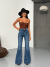 HerTon Kadın Yüksek Bel İspanyol Paça Jean Pantolon – %100 Pamuk Vintage Mavi Denim