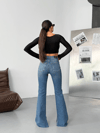 HerTon Kadın Yüksek Bel İspanyol Paça Jean Pantolon – Likralı Flare Denim, Toparlayıcı Etki, Günlük & Şık Kombin