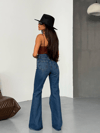 HerTon Kadın Yüksek Bel İspanyol Paça Jean Pantolon – %100 Pamuk Vintage Mavi Denim
