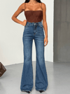 HerTon Kadın Yüksek Bel İspanyol Paça Jean Pantolon – %100 Pamuk Vintage Mavi Denim