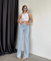 HerTon Kadın Yüksek Bel Mugler Dikiş Detaylı Jean Pantolon - Paçası Yırtmaçlı, %100 Pamuk