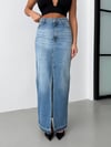 HerTon Kadın Yüksek Bel Yırtmaçlı Maxi Boy Jean Etek - %100 Pamuk Denim