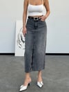 HerTon Kadın Yüksek Bel Yırtmaçlı Uzun Kot Etek – %100 Pamuk Füme Denim