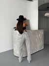 HerTon Yüksek Bel Asimetrik Düğmeli Jean - Gri Wide Leg Geniş Paça Denim Pantolon