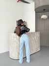 HerTon Yüksek Bel Asimetrik Düğmeli Jean - Gri Wide Leg Geniş Paça Denim Pantolon