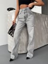 HerTon Yüksek Bel Asimetrik Düğmeli Jean - Gri Wide Leg Geniş Paça Denim Pantolon