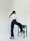 HerTon Yüksek Bel Geniş Paça Jean - Paçası Katlamalı İndigo Denim Pantolon