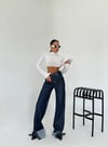 HerTon Yüksek Bel Geniş Paça Jean - Paçası Katlamalı İndigo Denim Pantolon