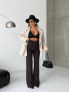 HerTon Yüksek Bel Kahverengi Jean Pantolon – %100 Pamuk, Geniş Paça (Flare/Wide Leg), Retro 90’lar Stil Kadın Denim