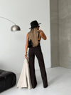 HerTon Yüksek Bel Kahverengi Jean Pantolon – %100 Pamuk, Geniş Paça (Flare/Wide Leg), Retro 90’lar Stil Kadın Denim