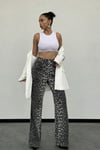 HerTon Yüksek Bel Leopar Desenli Geniş Paça Kadın Pantolon – %100 Pamuk, Trend Flare Jean
