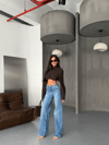 HerTon Yüksek Bel Wide Leg Yırtık Detaylı %100 Pamuk Kadın Jean Pantolon – Vintage Mavi Bol Paça Denim