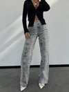 HerTon Yüksek Bel Yılan Derisi Desenli Bol Paça Denim Pantolon - Göz Alıcı Snake Skin Jean