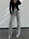 HerTon Yüksek Bel Yılan Derisi Desenli Bol Paça Denim Pantolon - Göz Alıcı Snake Skin Jean