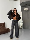 Kadın %98 Pamuk Yüksek Bel Asimetrik Bel Wide Leg Jean