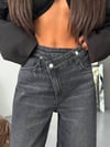 Kadın %98 Pamuk Yüksek Bel Asimetrik Bel Wide Leg Jean