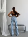Kadın Açık Mavi Yırtık Detaylı Wide Leg Jean Pantolon